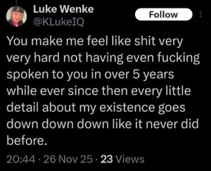 luke wenke x twitter screenshot benjamin ryan teeter obsession 2025