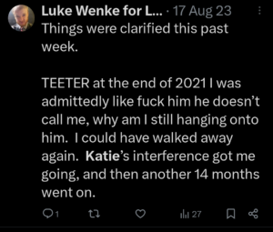 luke wenke x twitter screenshot ryan benjamin teeter obsession 2023