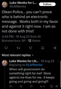 luke wenke x twitter screenshot tantrum demands owed 2023