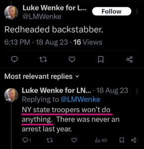 luke wenke x twitter screenshot katie obsession 2023 new york state troopers