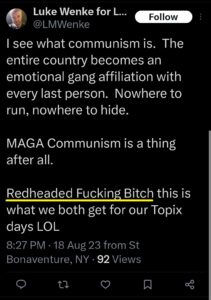 luke wenke x twitter screenshot katie obsession 2023 new york state troopers