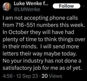 luke wenke x twitter screenshot letter writing obsession 2023