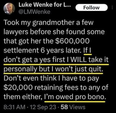 luke wenke x twitter screenshot owed demands 2023
