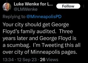 luke wenke x twitter screenshot racism george floyd 2023