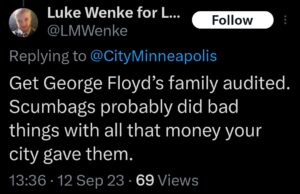 luke wenke racist george floyd tweet x twitter screenshot 2023