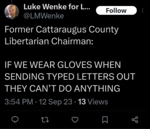 luke wenke x twitter screenshot letter writing obsession unwanted letters 2023