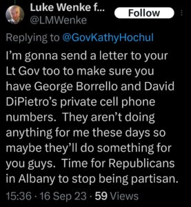 luke wenke x twitter screenshot kathy hochul letter writing obsession 2023