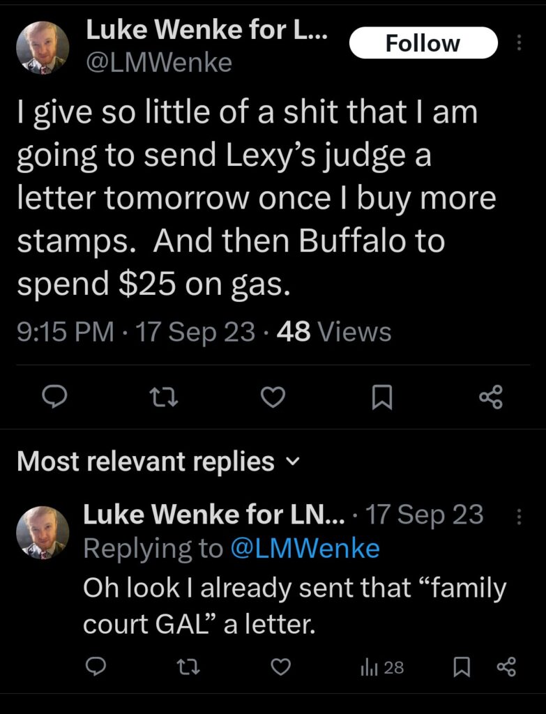 luke wenke x twitter screenshot letter writing obsession 2023