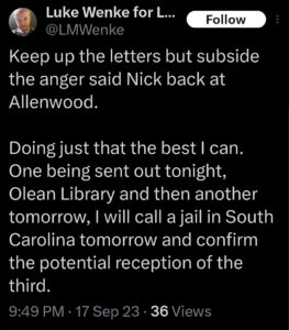 luke wenke letter obsession 2023 x twitter screenshot