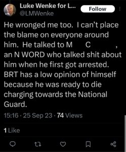 luke wenke x twitter screenshot ryan benjamin teeter obsession 2023