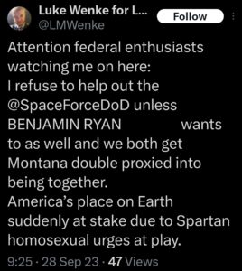 luke wenke x twitter screenshot benjamin ryan teeter obsession double proxy marriage 2023