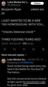 luke wenke x twitter screenshot benjamin ryan teeter obsession warning 2023