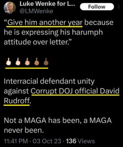 luke wenke x twitter screenshot us attorney david rudroff obsession 2023