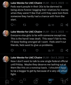 luke wenke x twitter screenshot demands owed olean stalker cyberstalker cattaraugus