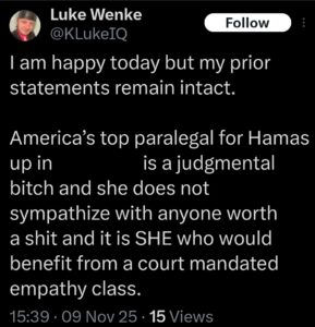 luke wenke katie obsession tweet twitter x screenshot 2025