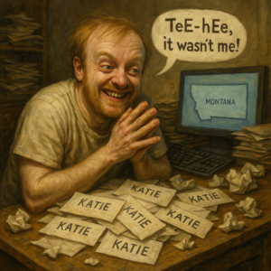 not luke wenke obsessed creepy balding white man sitting at desk white tshirt letters katie obsession