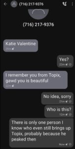 luke wenke burner topix troll obsession screenshot text message 2021 stalker