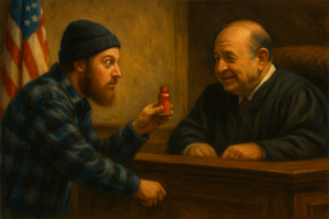 not luke wenke white man feeding elderly judge 5 hour energy flannel beard black hat