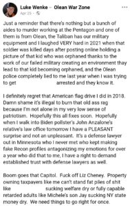 luke wenke anti-american antimilitary antiveteran 2023 facebook screenshot