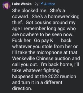 luke wenke facebook screenshot wenkeville theft 2023