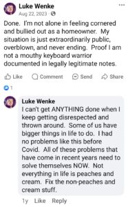 luke wenke facebook screenshow owed demands 2023