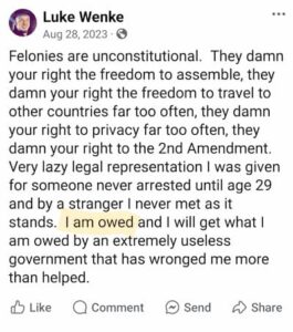 luke wenke facebook demands owed 2023