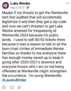 luke wenke facebook screenshot wenkeville 2023