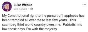 luke wenke facebook screenshot demands owed antiamerican 2023