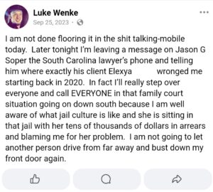 luke wenke facebook screenshot owed demands 2023
