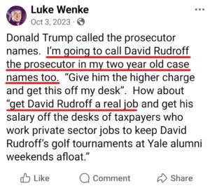 luke wenke facebook screenshot us attorney david rudroff obsession 2023