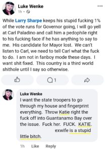 luke wenke facebook screenshot katie obsession insults bitch stalker obsessed