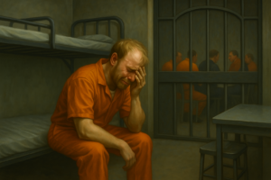 not luke wenke inmate prisoner crying detainee orange jumpsuit cell cot laughing guards