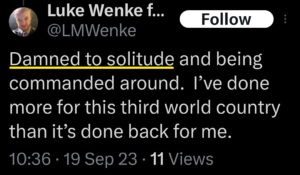 luke wenke x twitter screenshot incel talk self-pity 2023
