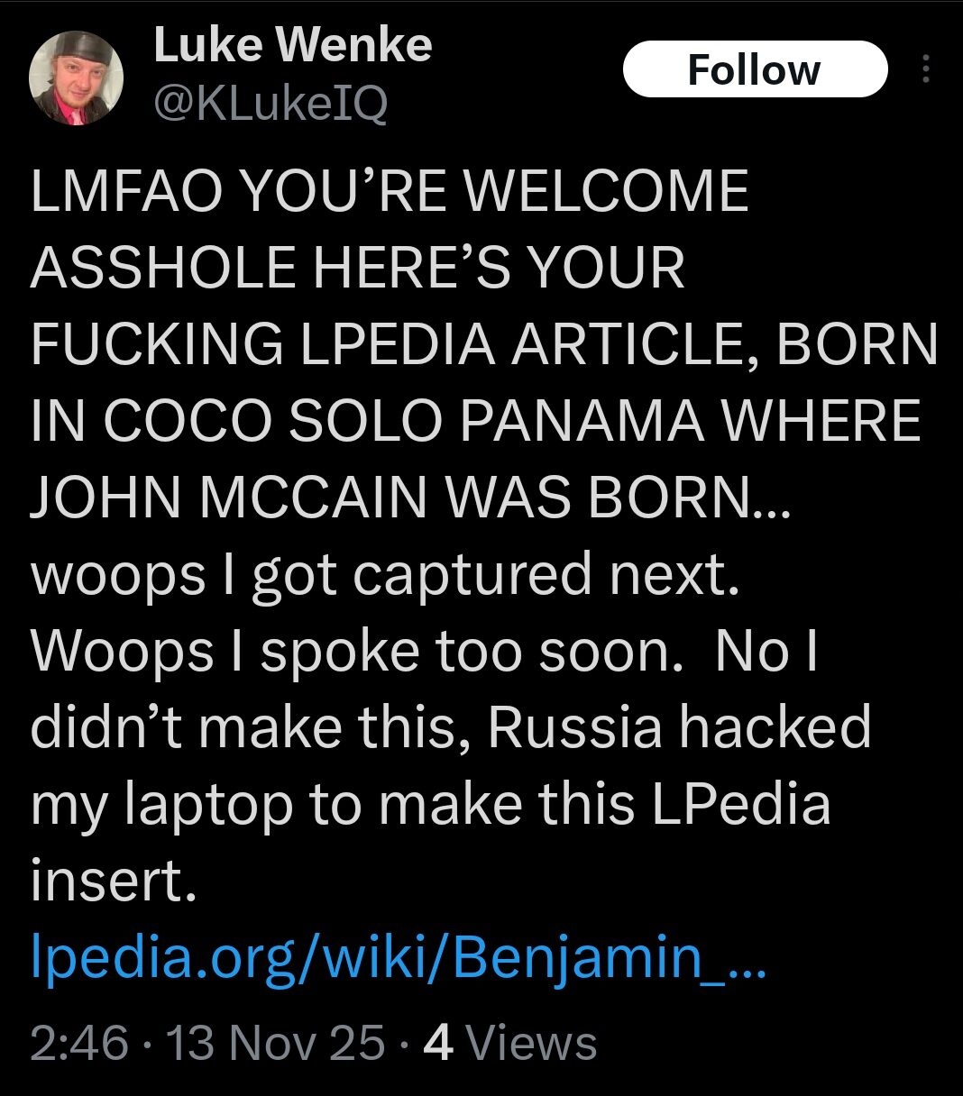 screenshot of luke wenke taunting stalking victim benjamin ryan teeter in a november 2025 x/twitter post