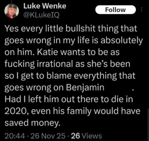 luke wenke x twitter screenshot ryan obsession katie obsession 2025