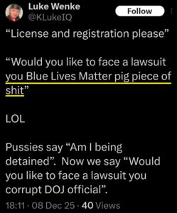 luke wenke x twitter screenshop antipolice 2025