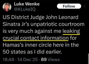 luke wenke x twitter screenshot doxxing threat misuse of personal information katie 2023
