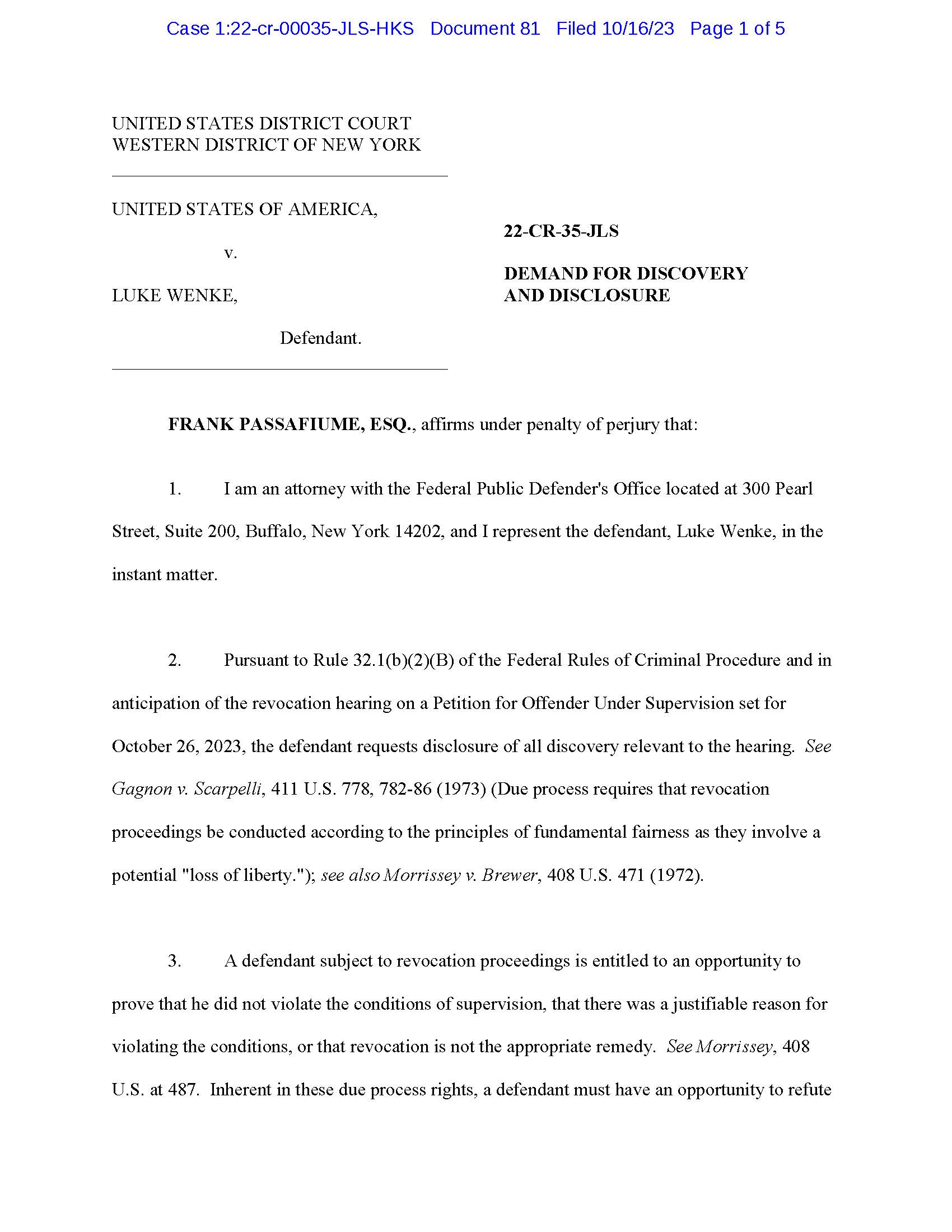 demand for discovery page 1 luke wenke tried forcing stalking victims to testify needlessly in court 2023