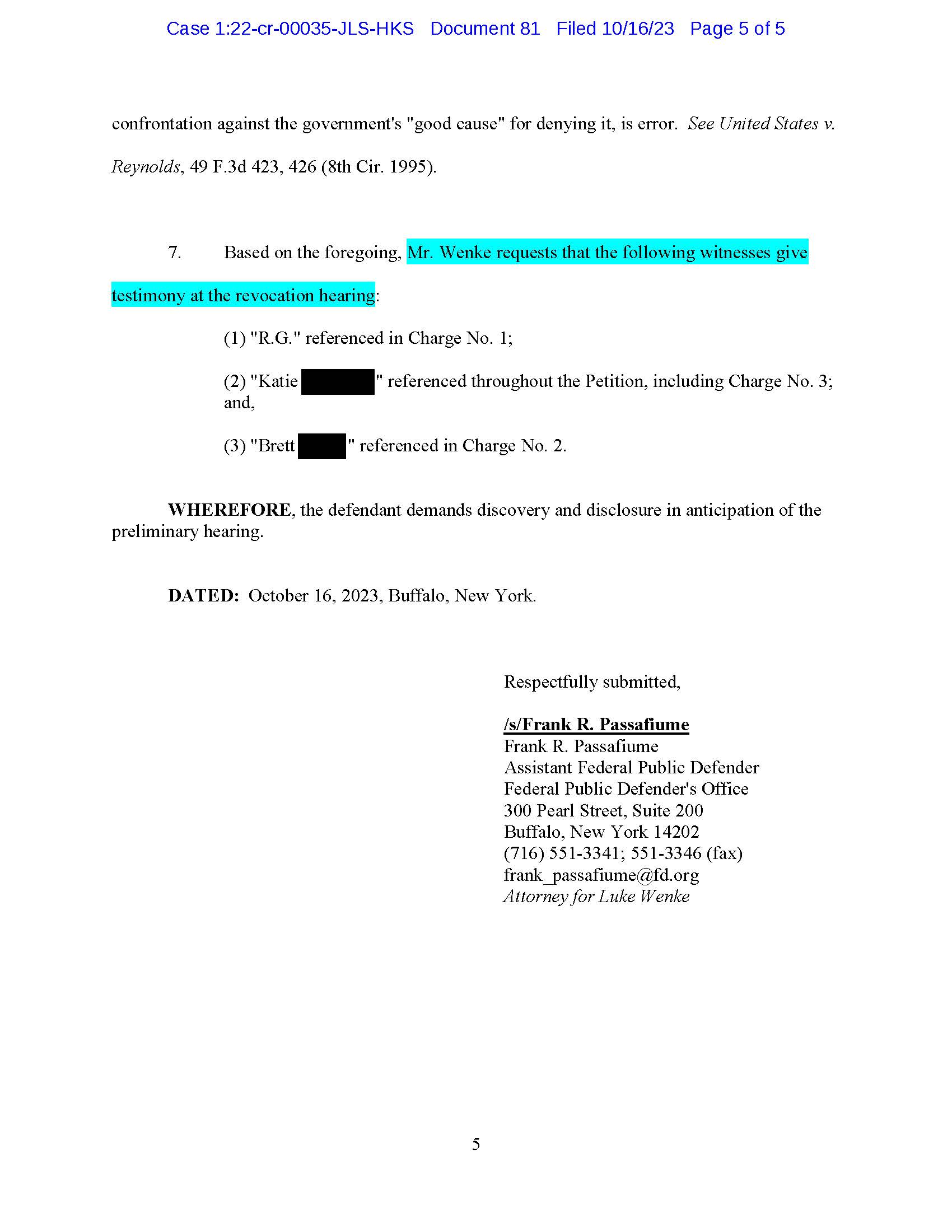 demand for discovery page 5 luke wenke tried forcing stalking victims to testify needlessly in court 2023