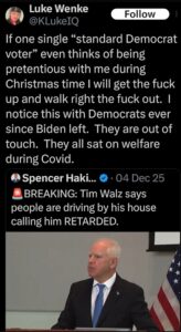 screenshot of a december 2025 luke wenke x/twitter post  mocking poor people and welfare recipients