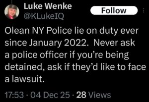 luke wenke x twitter screenshot threats to sue police 2025