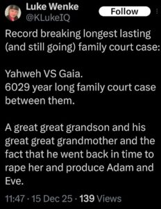 screenshot of an x/twitter post by luke wenke about rape december 2025