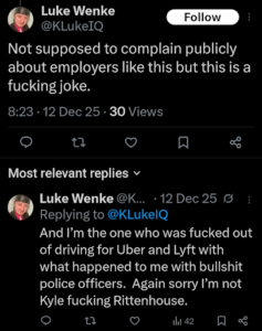 luke wenke publicly complaining about his employer skyy homes medical transport december 2025