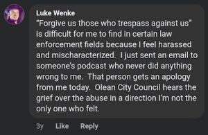 screenshot of an august 2023 luke wenke facebook post complaining about court-mandated mental health treatment
