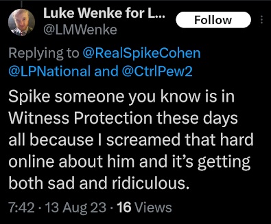luke wenke shares his suspicions that ryan teeter is in witness protection x/twitter screenshot august 2023