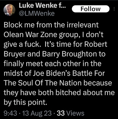 luke wenke accuses olean based martial arts business owners of trash talking him x/twitter screenshot august 2023