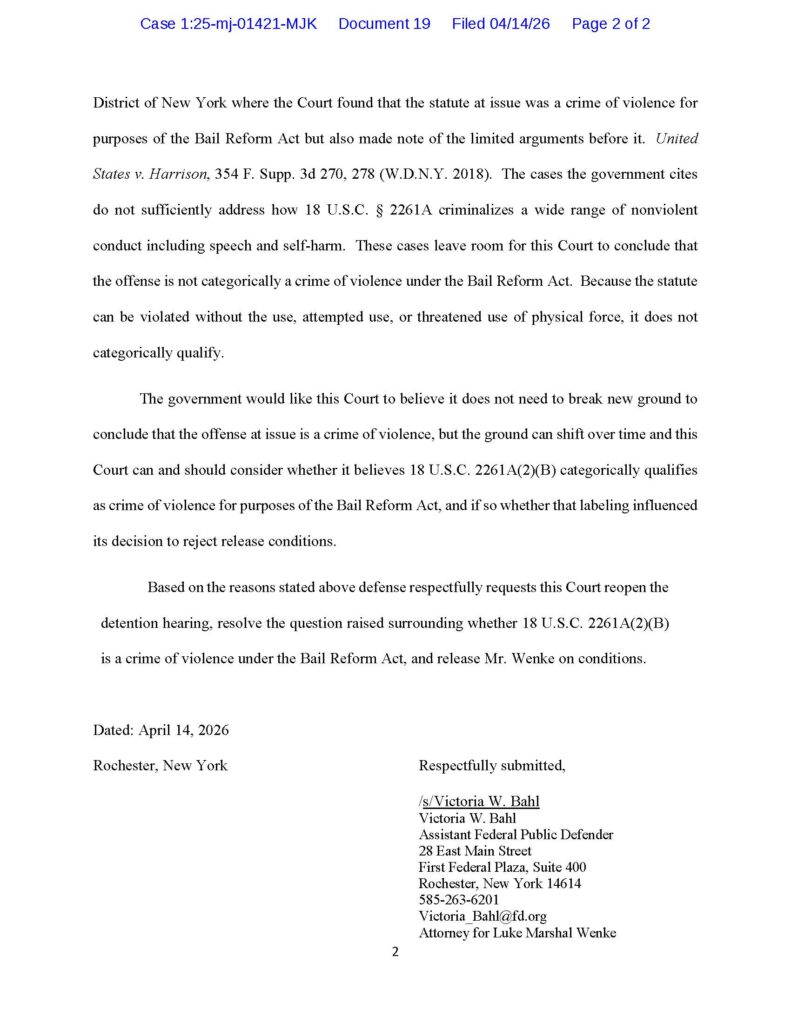 usa v. luke wenke response to opposition to motion to reopen bail hearing april 2026